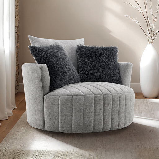 Hoople Channel Tufted Swivel Chair - Light Gray