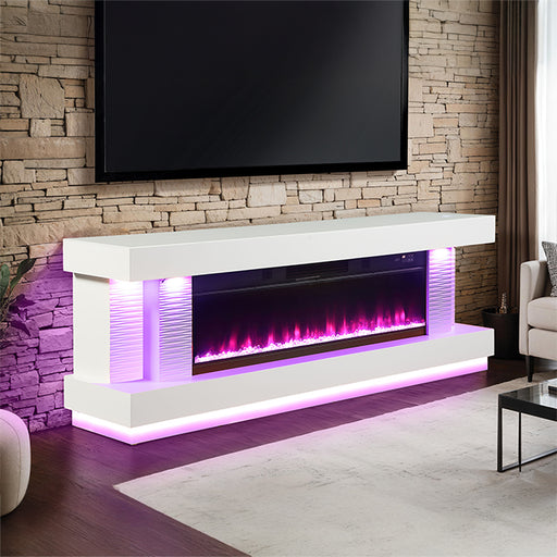 Peseux 71" TV Stand w/ Electric Fire Place - White