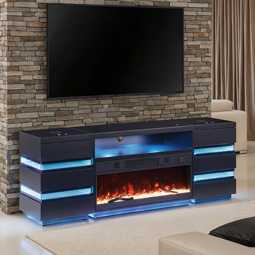 Terni TV Stand w/ Fireplace & 2 Side Tables - Black