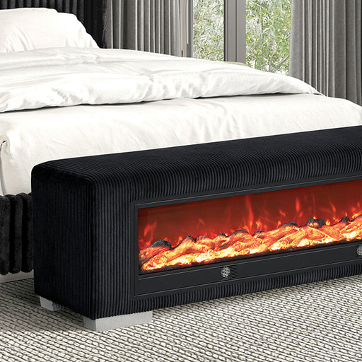 Elnath Bench w/ Visual Wood Log Fireplace - Black