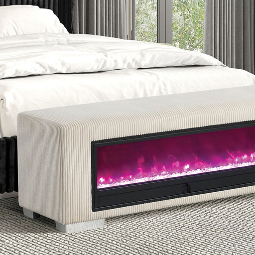 Elnath Bench w/ Visual Crystal Fireplace - Beige