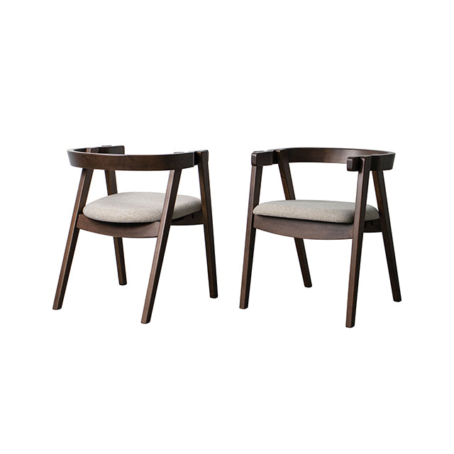Fortel Arm Chair, Fabric Seat (Set of 2) - Rich Walnut/Beige