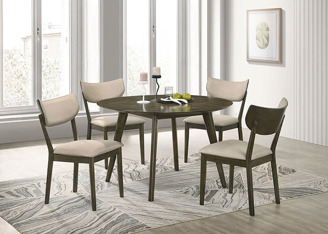 Huttwil 5 Pc. Round Dining Table Set - Dark Walnut/Beige