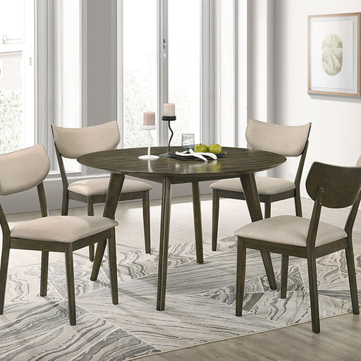Huttwil 5 Pc. Round Dining Table Set - Dark Walnut/Beige