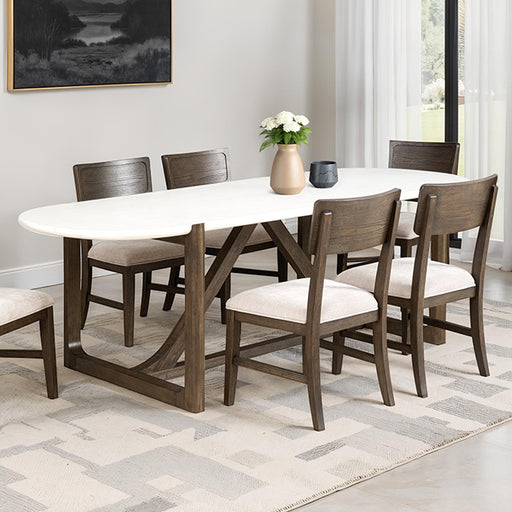 Vellara Dining Table, Stone Top - Dark Walnut