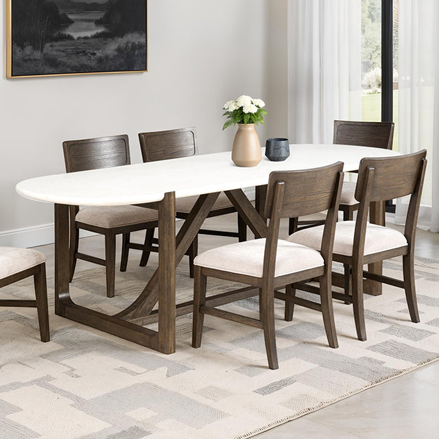 Vellara Dining Table, Stone Top - Dark Walnut