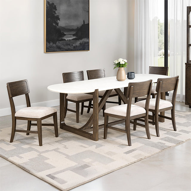 Vellara 7 Pc Dining Table Set, Stone Top - Dark Walnut