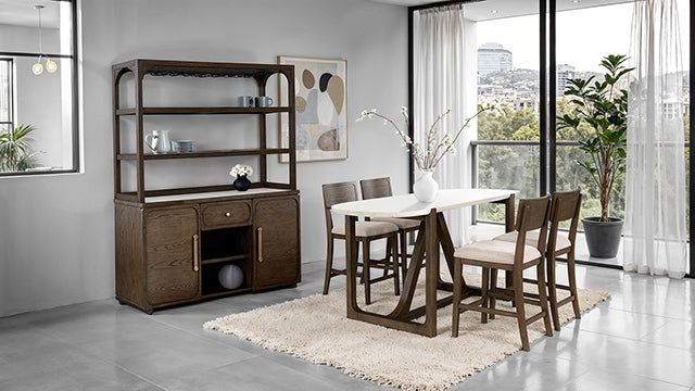Vellara Counter Ht Table, Stone Top - Dark Walnut