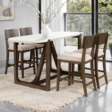 Vellara 5 Pc Counter Ht Set, Stone Top - Dark Walnut