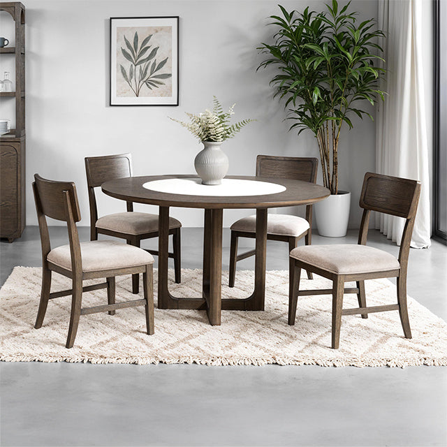 Vellara 5 Pc Round Dining Table Set - Dark Walnut