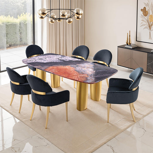 Northolt 7 Pc. Dining Table Set W/ Black Chair - Black/Gray/Matte Gold