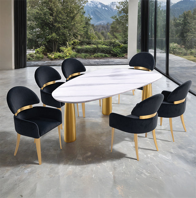 Northam 7 Pc. Dining Table Set W/ Black Chair - White/Matte Gold