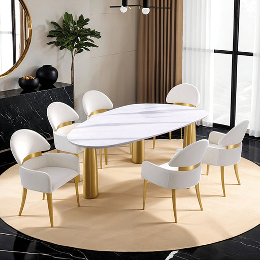 Northam 7 Pc Dining Table Set - White/Matte Gold