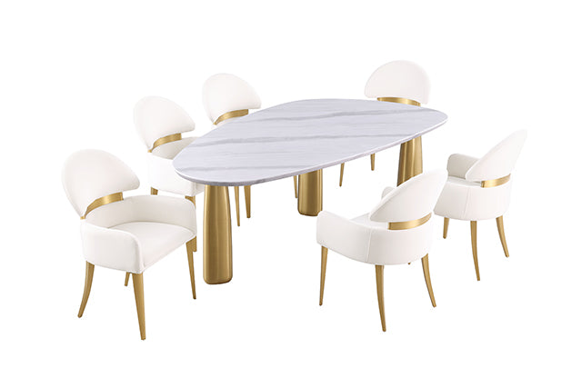 Northam 7 Pc Dining Table Set - White/Matte Gold