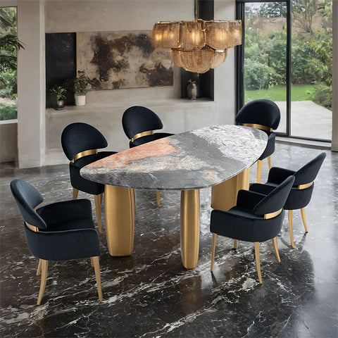 Northwich 7 Pc. Dining Table Set W/ Black Chair - Black/Gray/Matte Gold