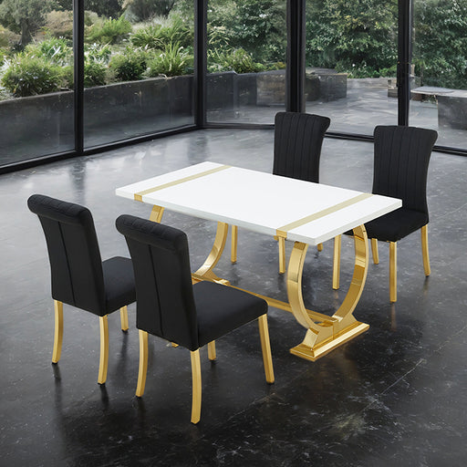 Holstebro 5 Pc 60" Dining Table Set - Black/White/Gold