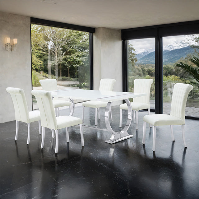Holbaek 5 Pc 80" Dining Table Set - Silver/White