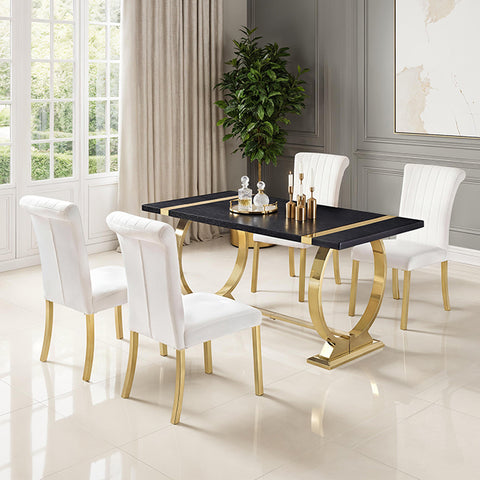 Horley 60" Dining Table, Gold Frame - Black/Gold