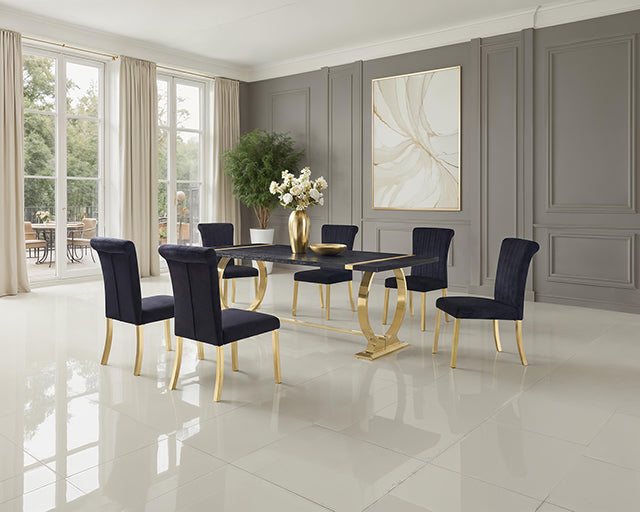 Horley 80" Dining Table, Gold Frame - Black/Gold