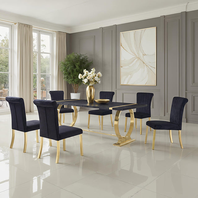 Horley 80" Dining Table, Gold Frame - Black/Gold