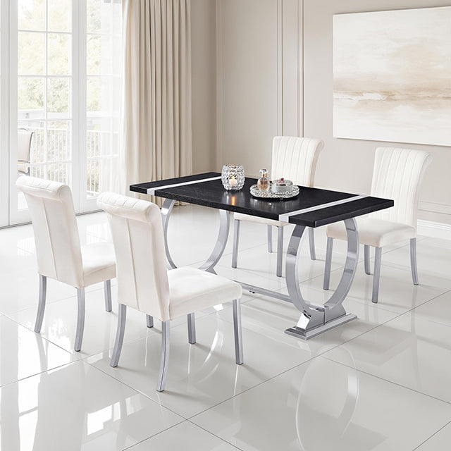 Horley 60" Dining Table, Silver Frame - Silver/Black
