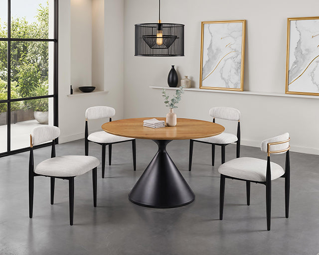 Athan Round Dining Table - Oak/Black