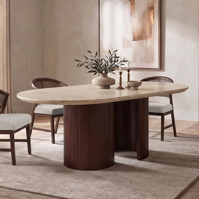 Narvik Oval Dining Table - Light Beige/Walnut
