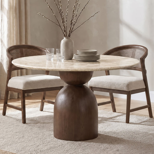 Cirava Round Dining Table - Light Beige/Walnut
