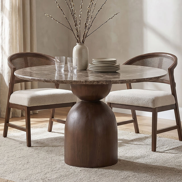 Cirava Round Dining Table - Dark Brown/Walnut