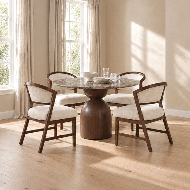 Cirava 5 Pc. Dining Table Set - Dark Brown/Walnut / 5 Pc. Dining Table Set (FM37027BR-RT-5PC-WH)