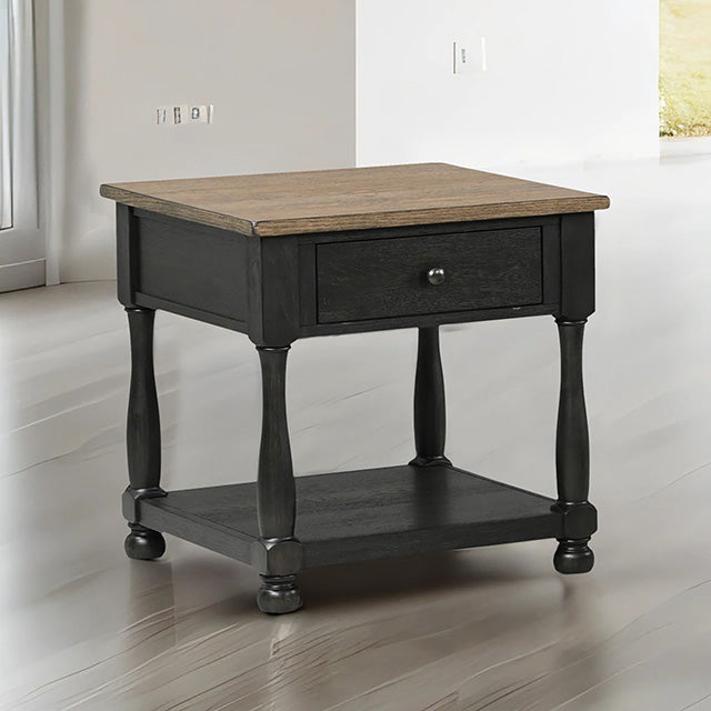Neue Mills End Table - Weathered Black/Brown