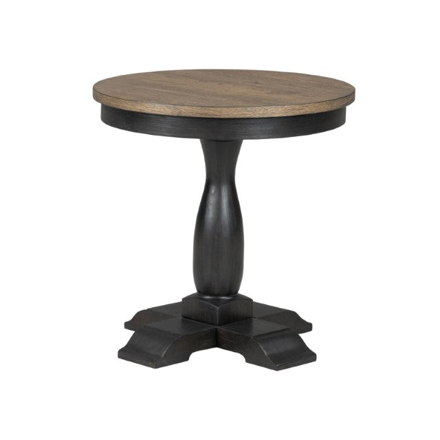 Neue Mills Round End Table - Weathered Black/Brown