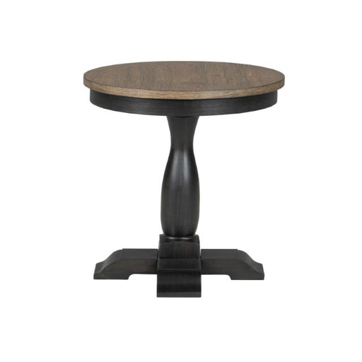 Neue Mills Round End Table - Weathered Black/Brown
