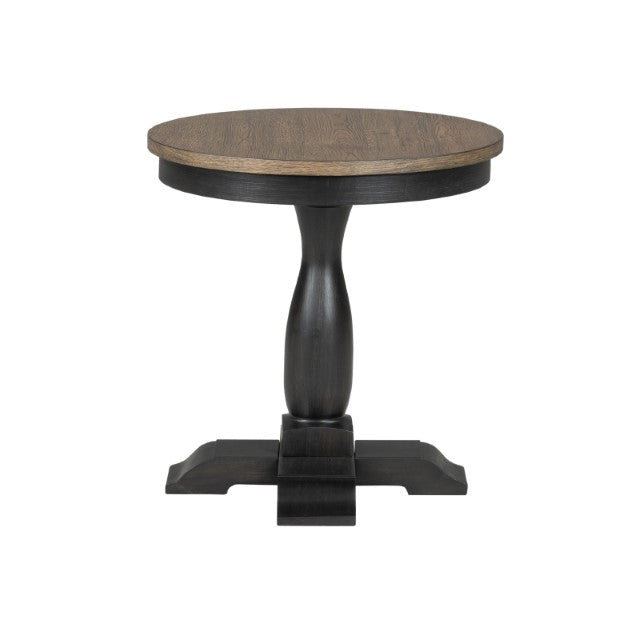 Neue Mills Round End Table - Weathered Black/Brown