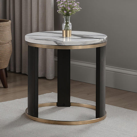 Bogor Round End Table - Black/White/Gold