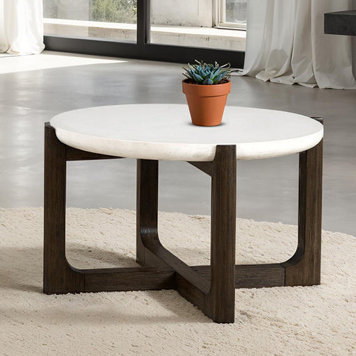 Vellara 25" Cocktail Table w/ Stone Top - Dark Walnut