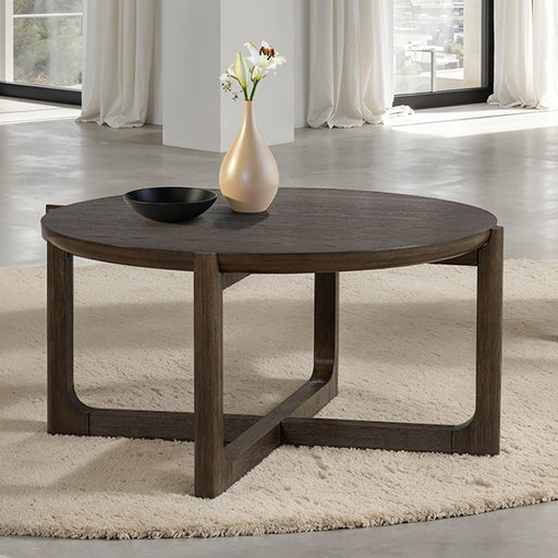 Vellara 42" Cocktail Table w/ Wood Top - Dark Walnut