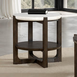 Vellara End Table w/ Stone Top - Dark Walnut