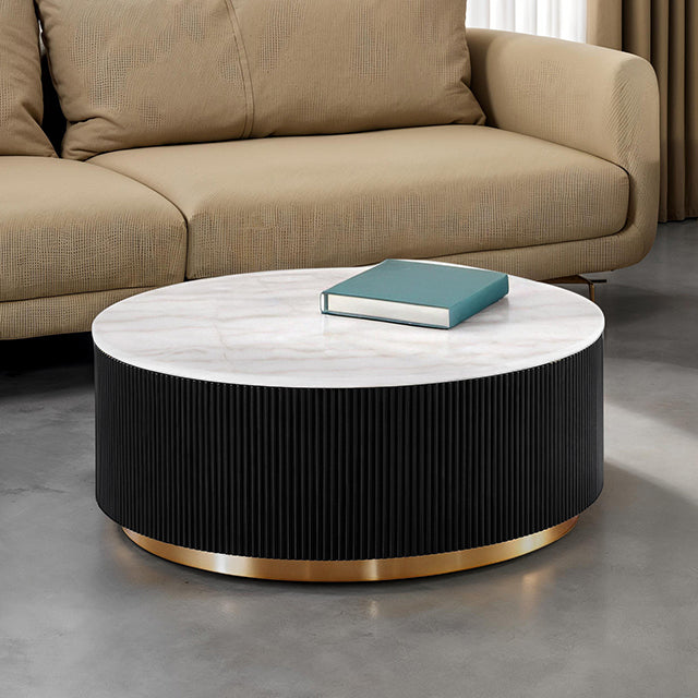 Virden Round Cocktail Table - Black/White/Gold