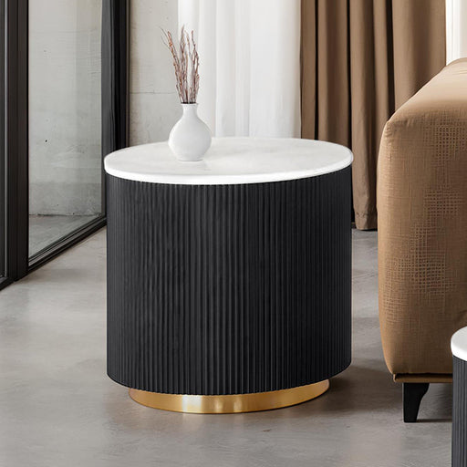Virden Round End Table - Black/White/Gold / Round End Table