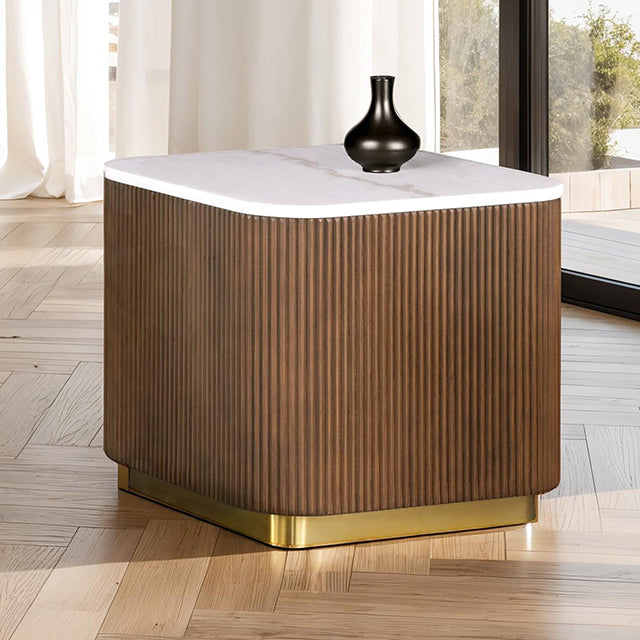 Virden Square End Table - Brown/White/Gold