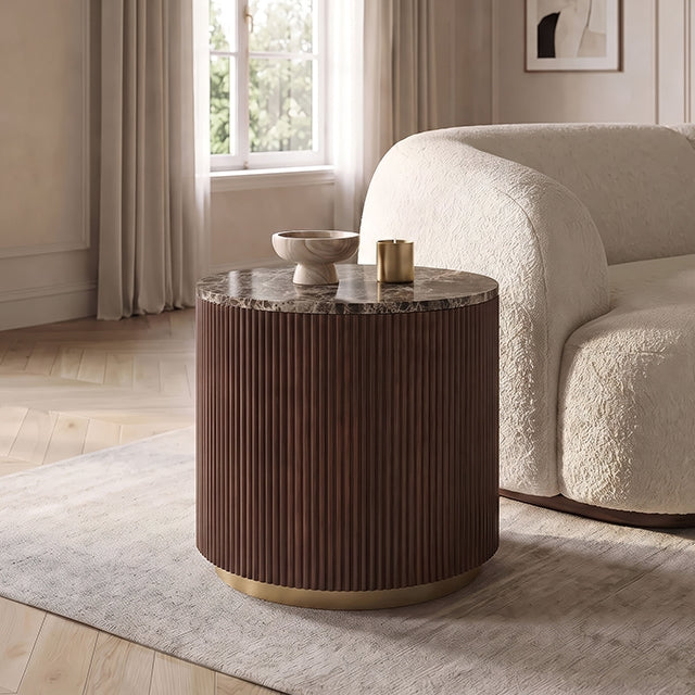 Virden Round End Table - Dark Brown/Light Beige / Round End Table (FM47000DB-ER-3A)