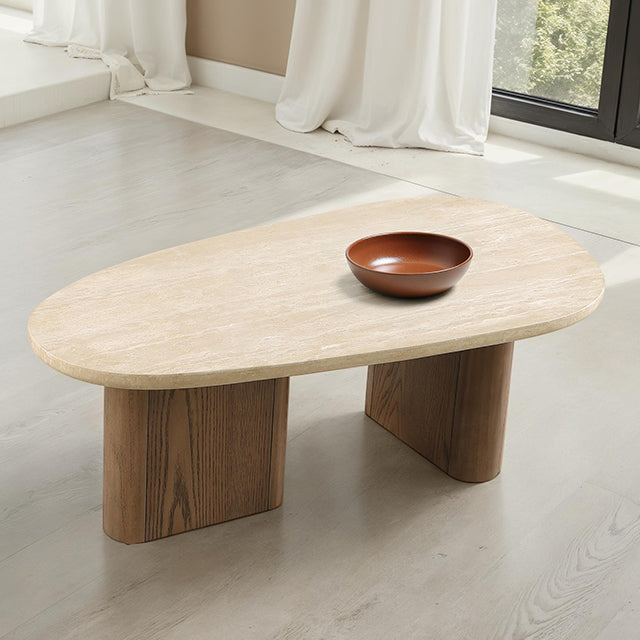 Nolfi Coffee Table - Yellow Travertine/Brown Oak