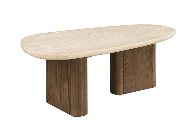Nolfi Coffee Table - Yellow Travertine/Brown Oak
