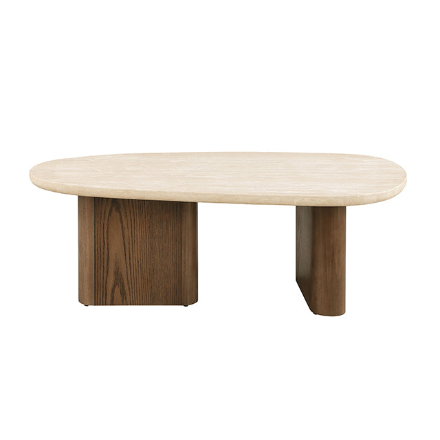 Nolfi Coffee Table - Yellow Travertine/Brown Oak