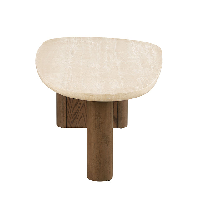Nolfi Coffee Table - Yellow Travertine/Brown Oak