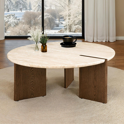 Olney Coffee Table - Yellow Travertine/Brown Oak