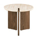 Olney End Table - Yellow Travertine/Brown Oak