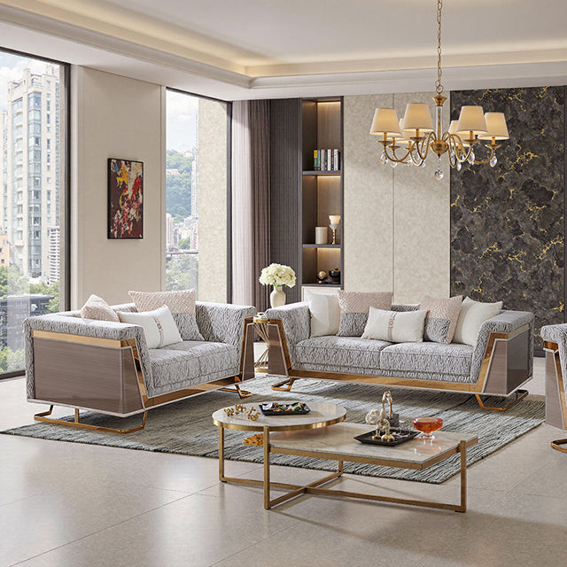 Thomasyn Sofa + Loveseat - Gold/Animal Print