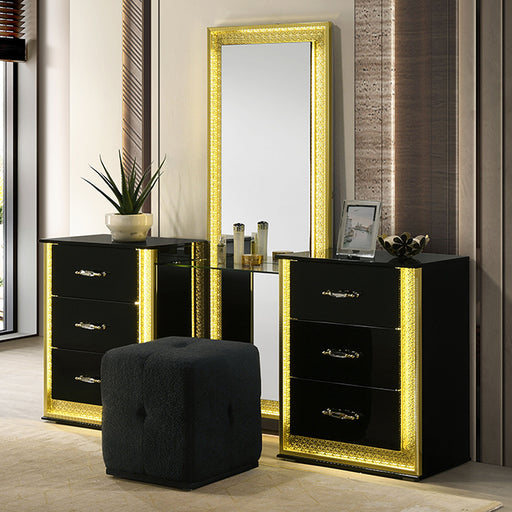 Hazeline Vanity Set w/ Stool - Black